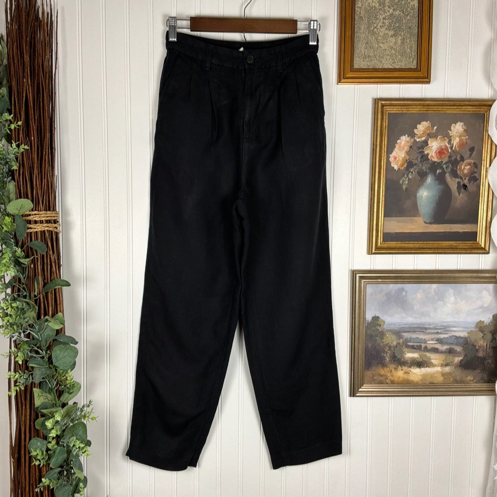Madewell Pleated Tapered Pants Womens Size 0 Black Excellent Linen Blend